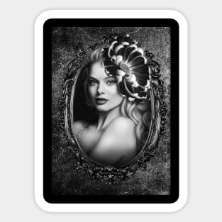 Dark Black and white black lips SHADE OF GRAYS, BEAUTIFUL girl portrait artwork Sticker